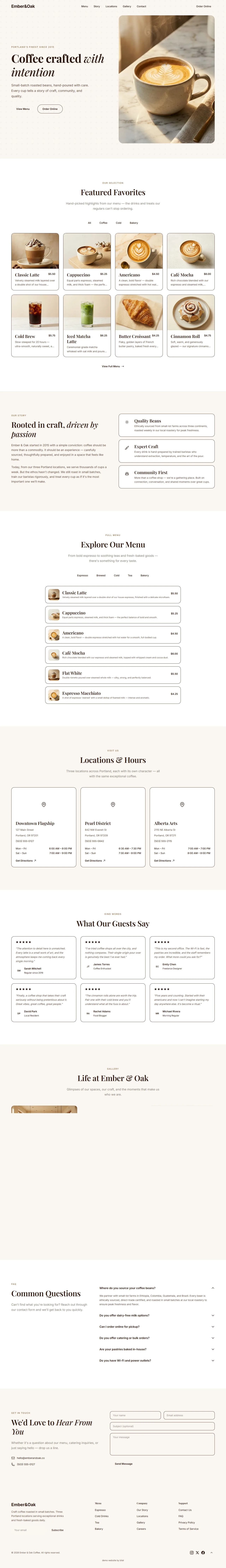 Ember & Oak Coffee website